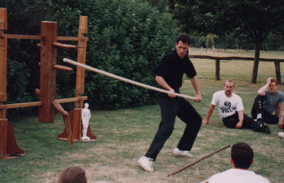 James Sinclair at the Wing Chun Summer Camp demonstrates use of the Wing Chun Pole.
