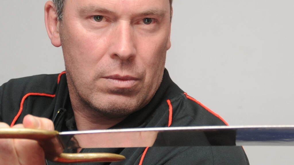James Sinclair founder and Chief Instructor of the prestigious UK Wing Chun Kung Fu Assoc. demonstrating the Wing Chun Knives, Baart Chaam Do or Eight Cutting Knives.