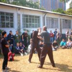 James Sinclair teaching in Hong Kong to a large outdoor audience at the 2nd World VTAA Conference. He was assisted by Master Mark Phillips of the London Wing Chun Academy. 2005.