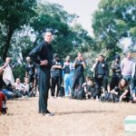 James Sinclair teaching in Hong Kong to a large outdoor audience at the 2nd World VTAA Conference. He was assisted by Master Mark Phillips of the London Wing Chun Academy. 2005.