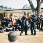 James Sinclair teaching in Hong Kong to a large outdoor audience at the 2nd World VTAA Conference. He was assisted by Master Mark Phillips of the London Wing Chun Academy. 2005.