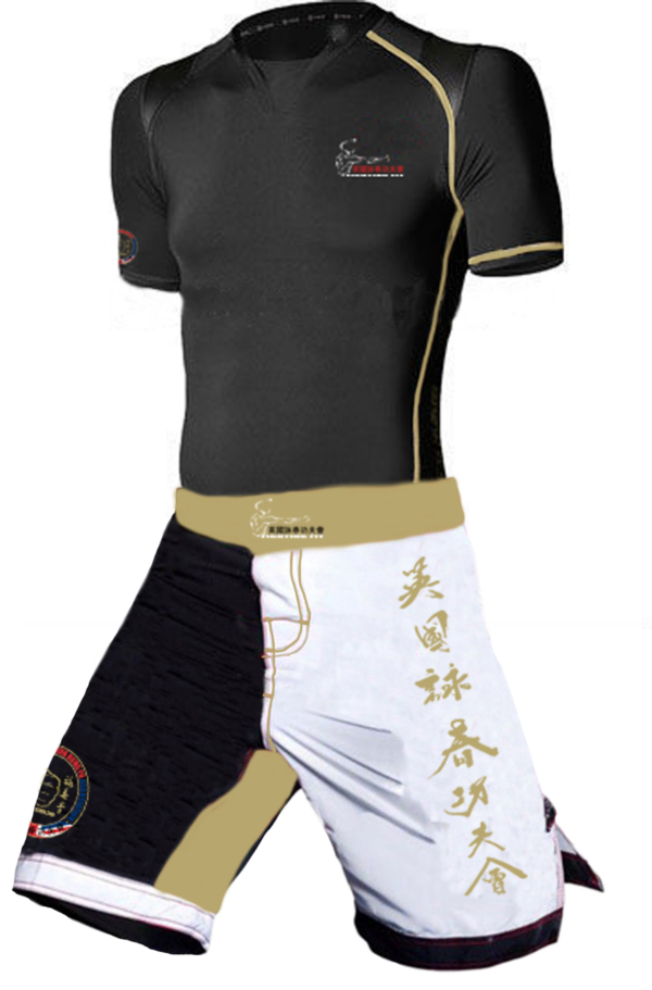 Wing Chun Shorts with hand brush caligraphy in Bronze and White. Available to everyone.