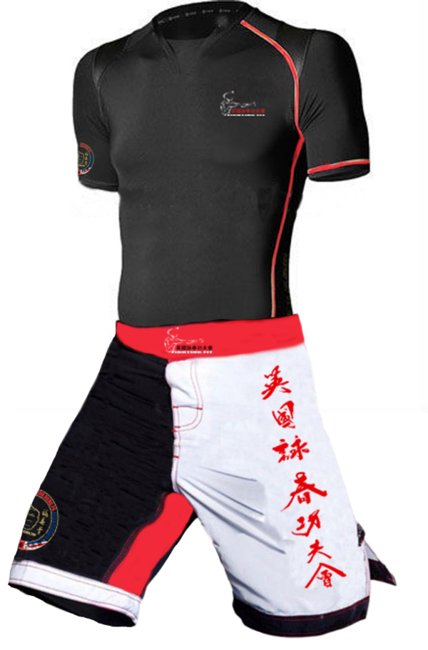 Wing Chun Shorts with hand brush caligraphy in Red and White for Instructors.