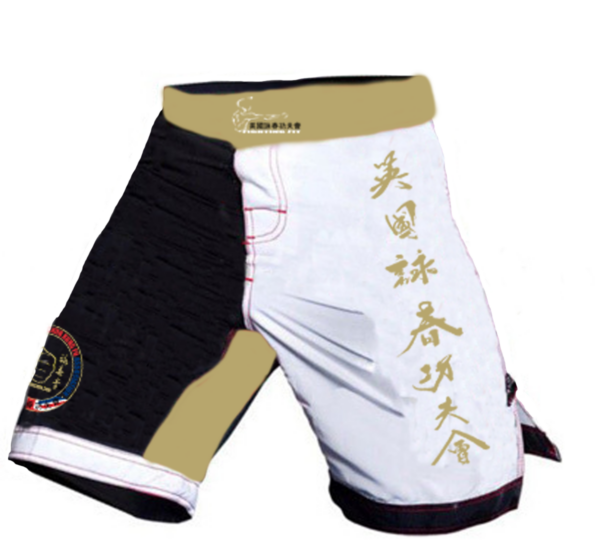 Wing Chun Shorts with hand brush caligraphy in Bronze and White. Available to everyone.