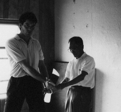 Grandmaster Ip Chun runs through Bart Cham Do Form in Manchester in 1987 after James formally completed Art. James had also just had a challenge fight with another Wing Chun Master which was very bloody for his opponent and Grandmaster Ip Chun continued to teach James knowing it was not James fault that the person challenged him.